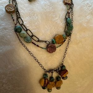 Handmade multi strand necklace with genuine gemstones